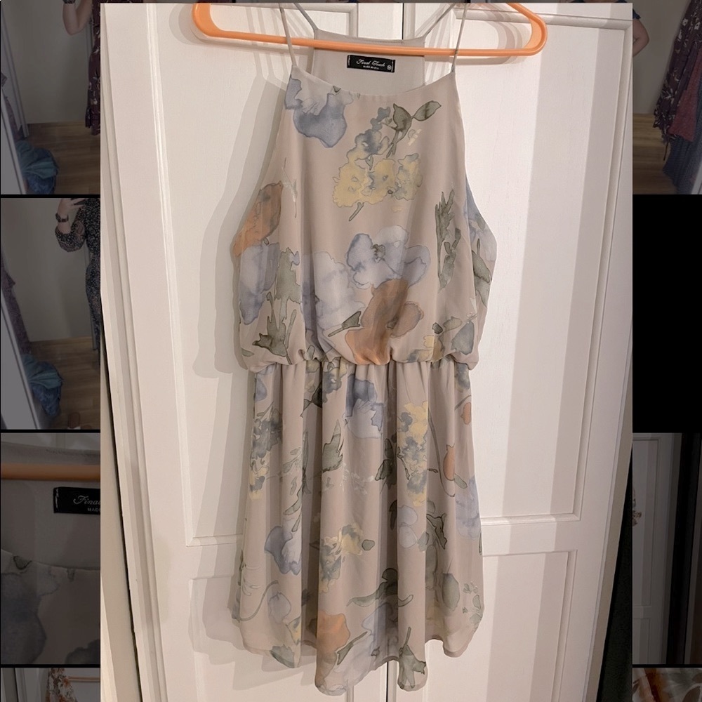 Grey floral mini dress